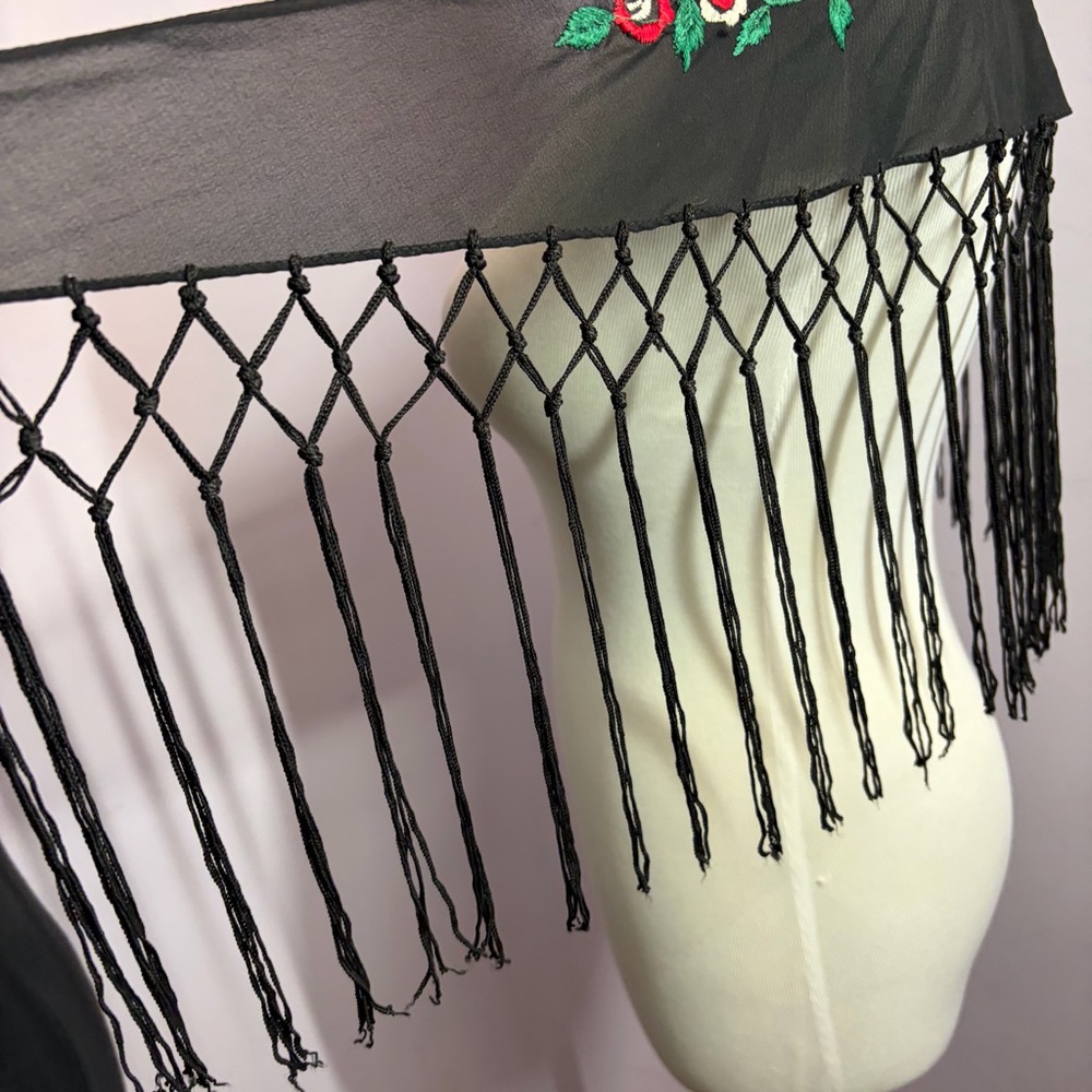 Cejon Black Shawl with Colorful Floral Embroidery - Picture 7 of 10